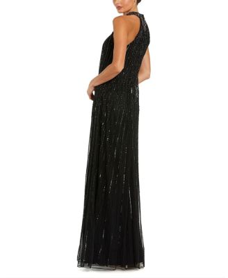  Sleeveless Halter Neck Embellished Trapeze Gown