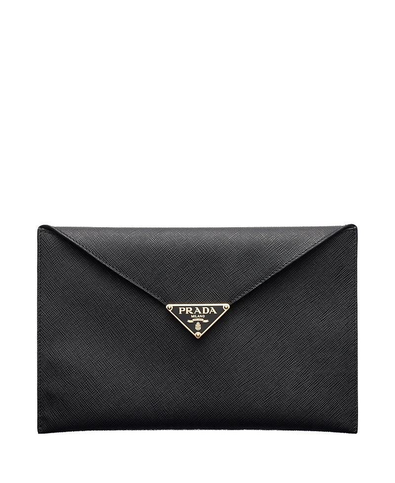 Prada Saffiano Leather Envelope Clutch In Black