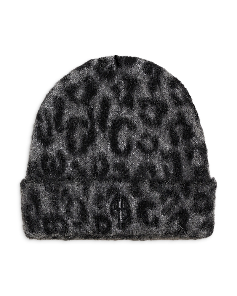 Anine Bing Elia Leopard Print Beanie In Gray