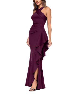 Scuba Ruffle Halter Gown - Exclusive