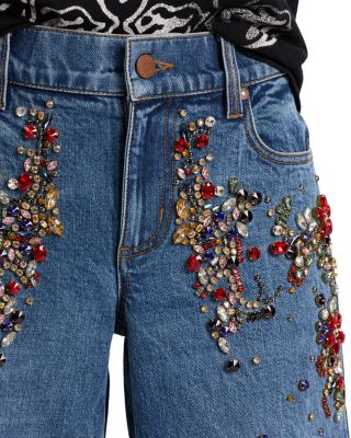 Amazing Low Rise Embellished Baggy Jeans in Brooklyn Blue