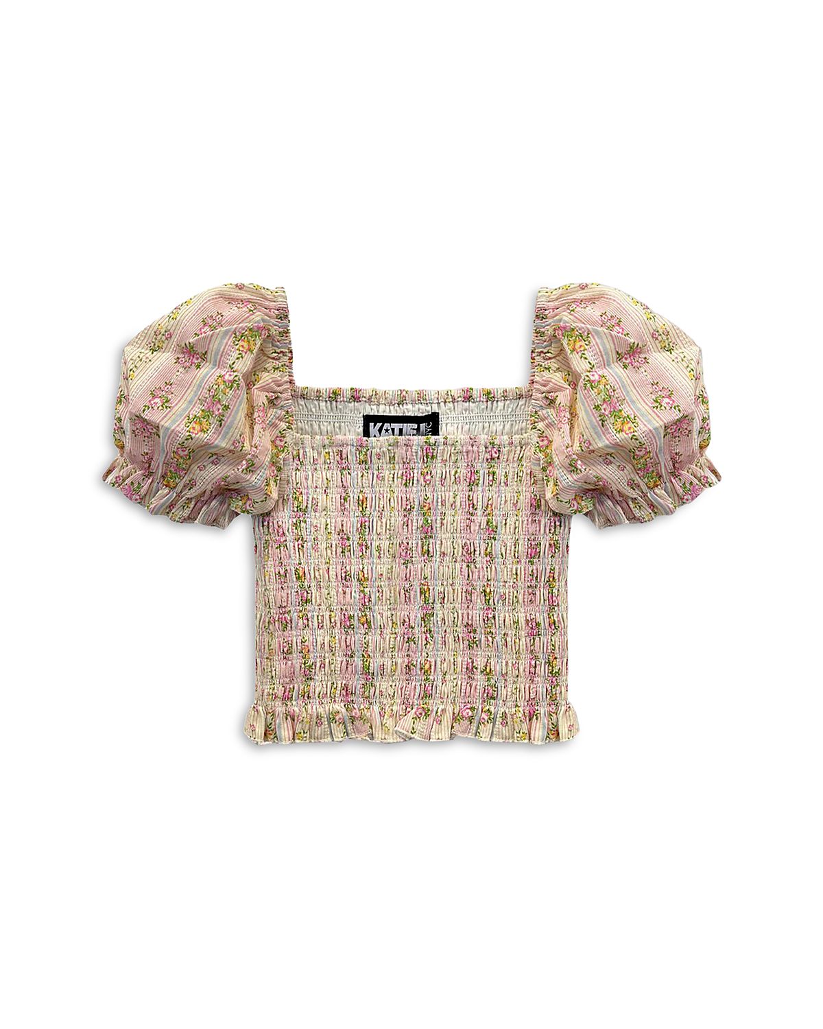 KatieJnyc Girls' Marlee Smocked Floral Puff Sleeve Top - Big Kid