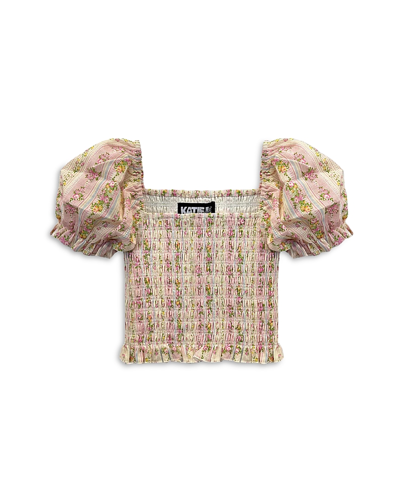 KatieJnyc Girls' Marlee Smocked Floral Puff Sleeve Top - Big Kid