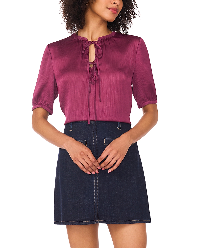 Vince Camuto Front Tied Short Sleeve Blouse In Burgundy