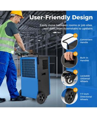  215 Pints Commercial Dehumidifier with Drain Hose 24H Timer Portable Handle