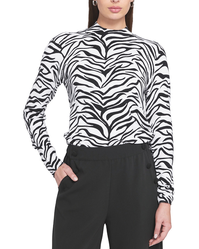 Elle Collection Zebra Printed Feather Weight Top Animal Print Sweater In White