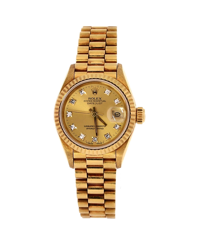 Pre-owned Pre-owned Rolex Rolex Oyster Perpetual Datejust Automatic Watch In Gold With Diamond Markers 26mm