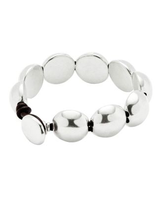 Leather with Large Metal Alloy Beads Plated in Sterling Bracelet