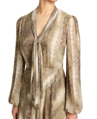 Jenn Printed Georgette Midi Dress with Drop Neck Tie