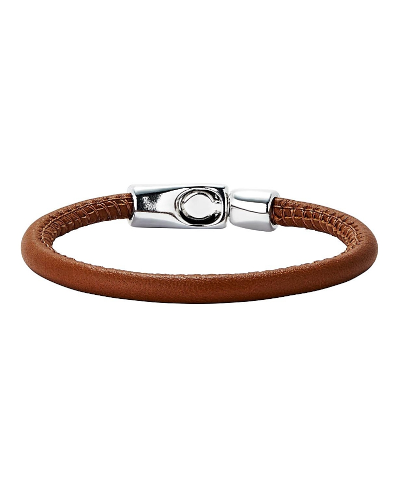 Unode50 Leather Sterling Plated Bracelet In Brown