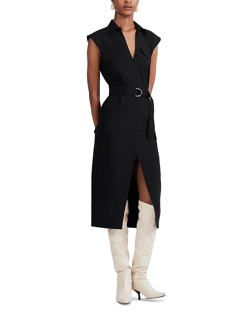 Derek Lam 10 Crosby Womens Collar Removeable Belt Shirtdress In Black