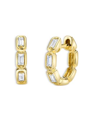 Diamond Baguette Huggie Hoop Earrings in 14K Yellow Gold, 0.19 tcw
