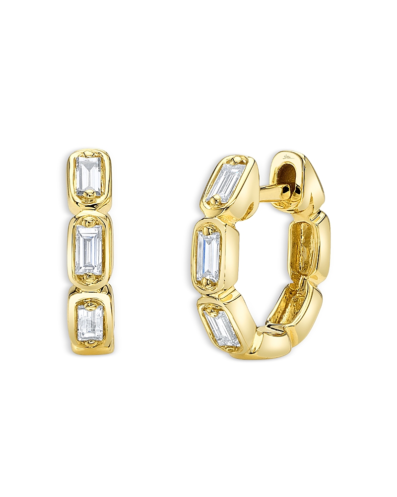 Moon & Meadow Diamond Baguette Huggie Hoop Earrings in 14K Yellow Gold, 0.19 tcw