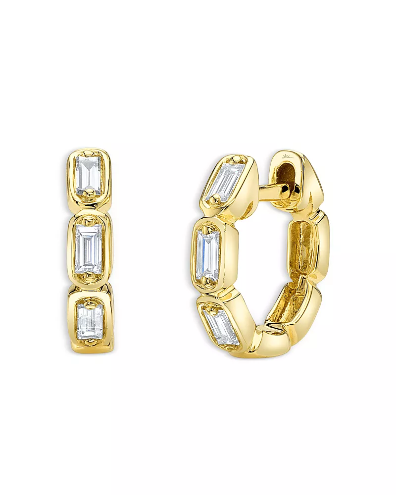 Moon & Meadow Diamond Baguette Huggie Hoop Earrings in 14K Yellow Gold, 0.19 tcw