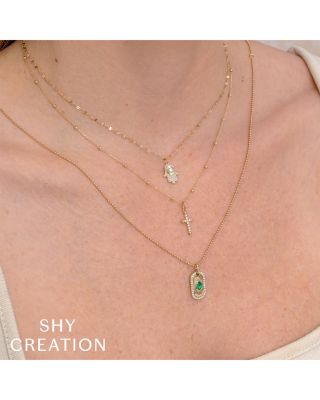 14K Yellow Gold Diamond Cross Necklace, 18"