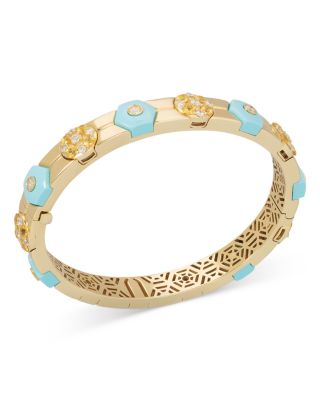 18K Yellow Gold Baia Bangle Bracelet with Diamonds, Yellow Sapphire & Turquoise