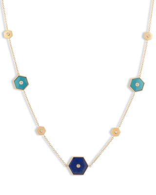 18K Yellow Gold Baia Necklace with Diamonds, Lapis & Turquoise, 32"