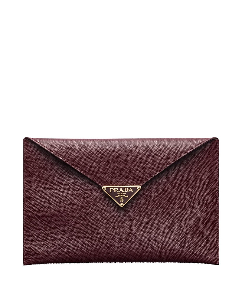 Prada Saffiano Leather Envelope Clutch In Burgundy
