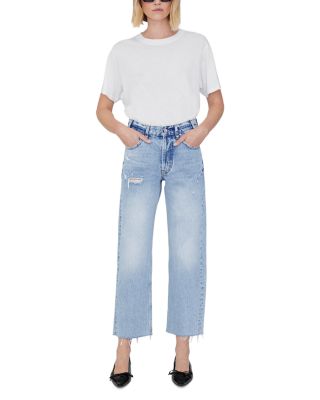 Gavin High Rise Distressed Straight Jeans in Washed Blue