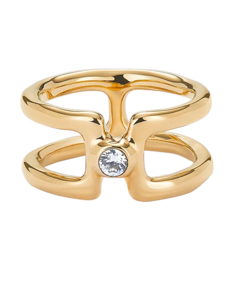 Unode50 Double 18k Gold-plated Ring With White Topaz In Gold