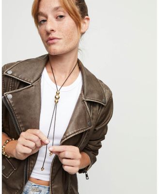  Triple-Bead Leather Necklace