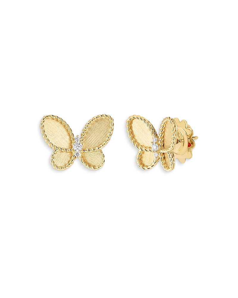 Roberto Coin 18k Yellow & White Gold Diamond Jasmine Butterfly Satin Stud Earrings In Gold