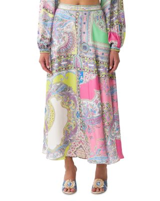 Paneled Flared Long Silk Skirt