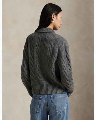 Cable Knit Wool Cashmere Polo Sweater