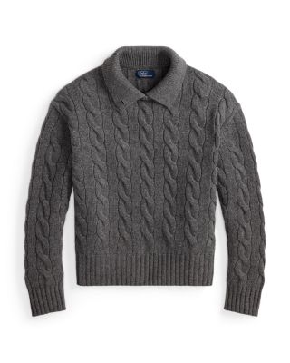 Cable Knit Wool Cashmere Polo Sweater