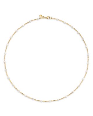 Cultured Freshwater Pearl Classics Station Necklace in 18K Yellow Gold, 3.5mm