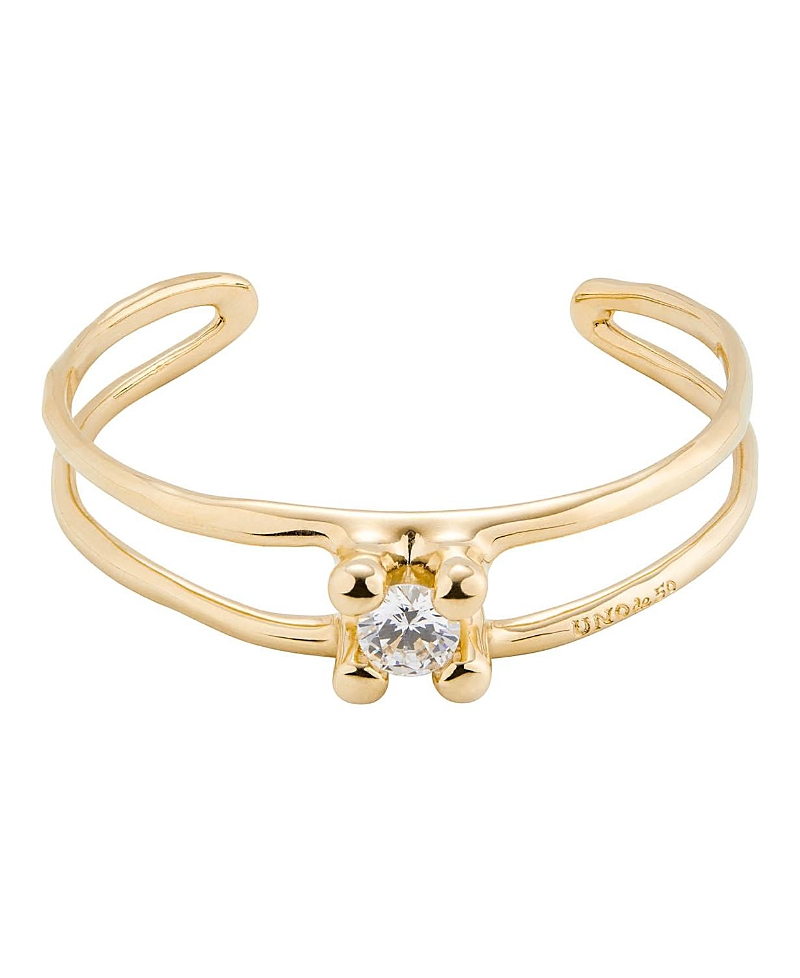 Unode50 Rigid Semi-open Sterling Silver-plated Bracelet With Central Crystal In Gold