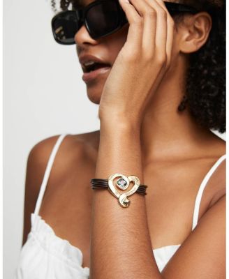 Black Crystal Heart Leather Bracelet