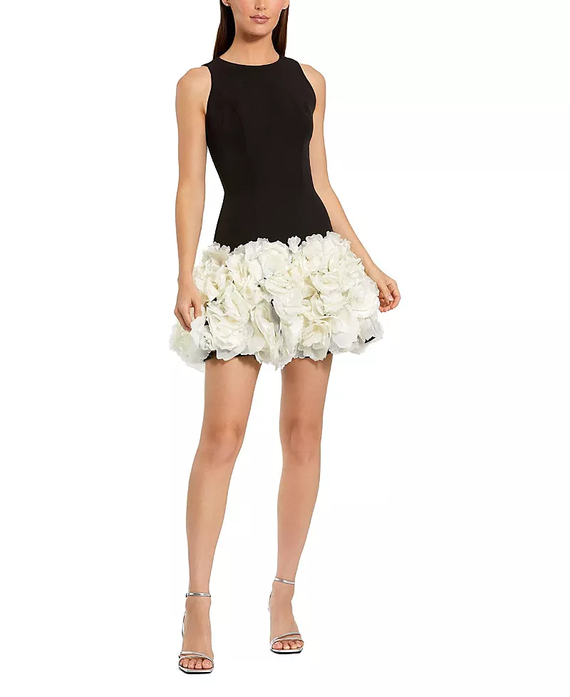 Mac Duggal Sleeveless High Neck Mini Dress with 3D Floral Skirt