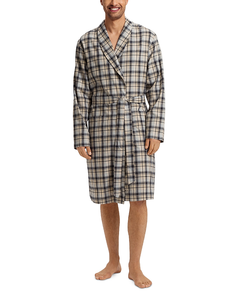 Hanro Homey Checked Robe In Gray