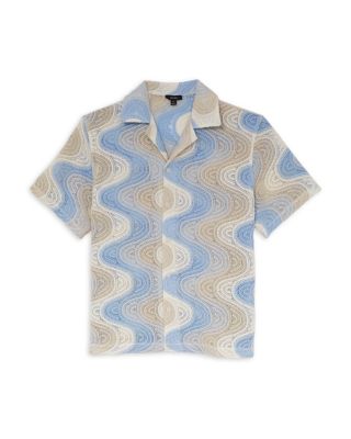 Wave Crochet Regular Fit Button Down Short Sleeve Cuba Shirt