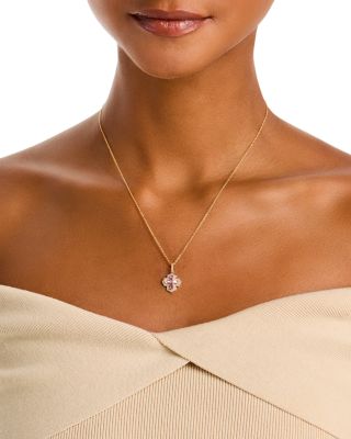 Pink Sapphire & Diamond Square Cross Pendant Necklace in 14K Yellow Gold, 16-18"