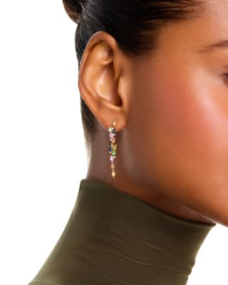 Rainbow Sapphire, Tsavorite & Diamond Linear Drop Earrings in 14K Yellow Gold