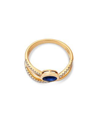 Sapphire & Diamond Crossover Ring in 14K Yellow Gold
