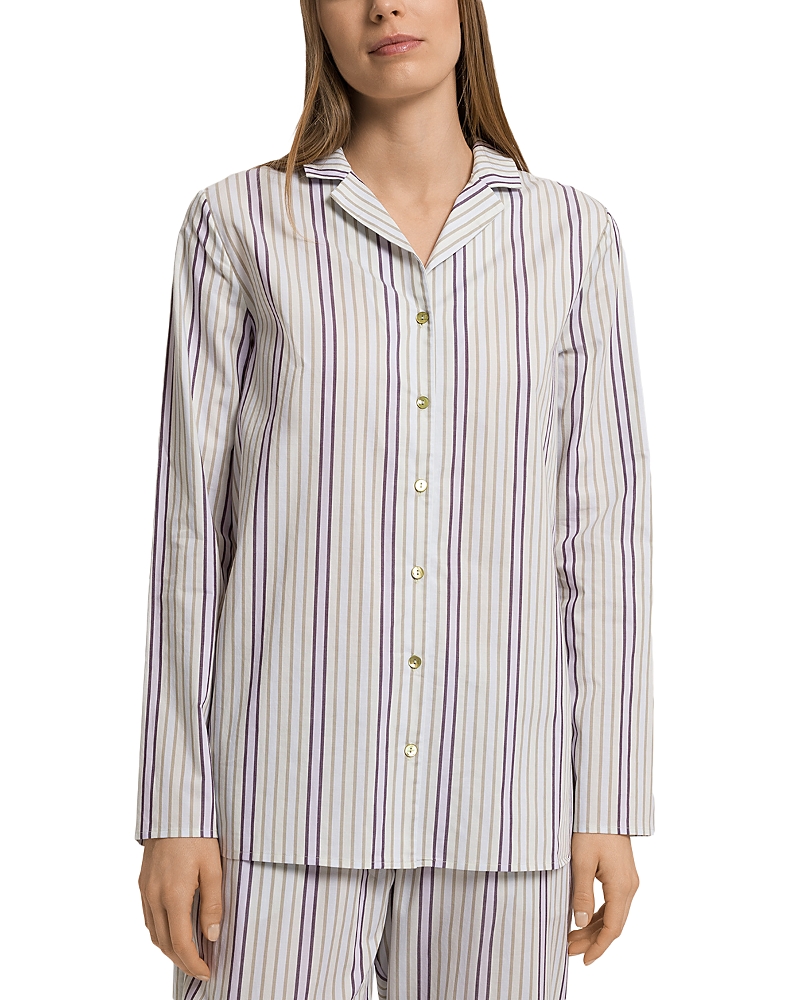 Hanro Long Sleeve Cotton Button Front Sleep Shirt In Multi