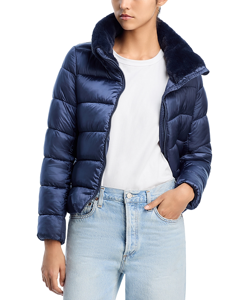 Save The Duck Mei Faux Fur Trim Quilted Jacket In Blue