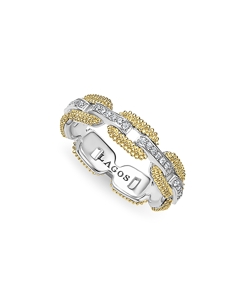 Lagos 18k Yellow Gold & Sterling Silver Caviar Lux Diamond Chain Link Ring In Gold