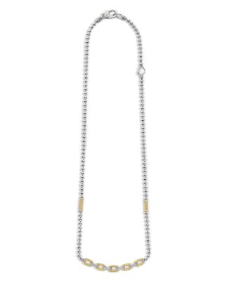 18K Yellow Gold & Sterling Silver Caviar Lux Diamond Chain Link Collar Necklace, 16-18" - Exclusive 