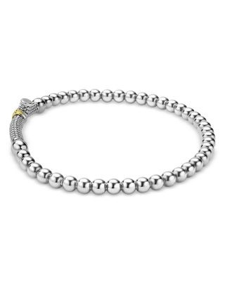 18K Yellow Gold & Sterling Silver Signature Caviar East West Cross Beaded Stretch Bracelet