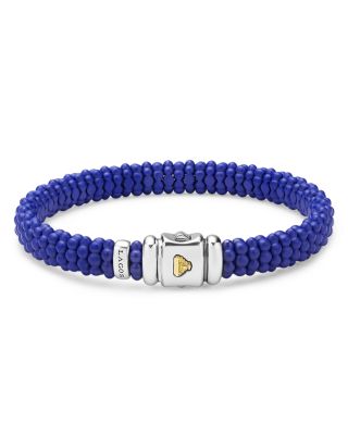 Sterling Silver Blue Caviar Blue Ceramic Beaded Bracelet
