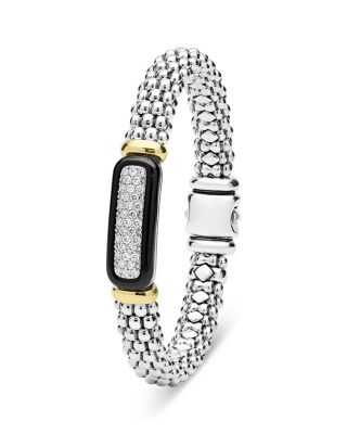 18K Yellow Gold & Sterling Silver Black Caviar Diamond & Black Ceramic Cluster Bracelet