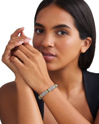 Two-Tone Black Ceramic Station Bracelet, 9mm