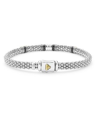 Two Tone Black Ceramic Station Bracelet, 6mm