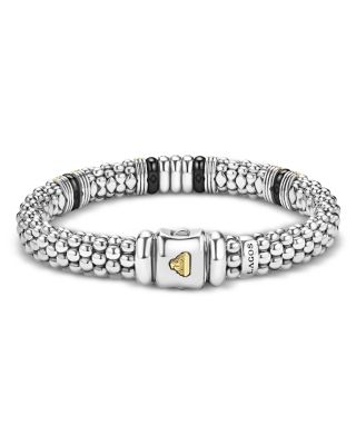 18K Yellow Gold & Sterling Silver Black Caviar Diamond & Black Ceramic Station Bracelet