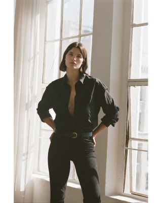 Caia High Rise Straight Jeans with Clean Hem in Plush Black