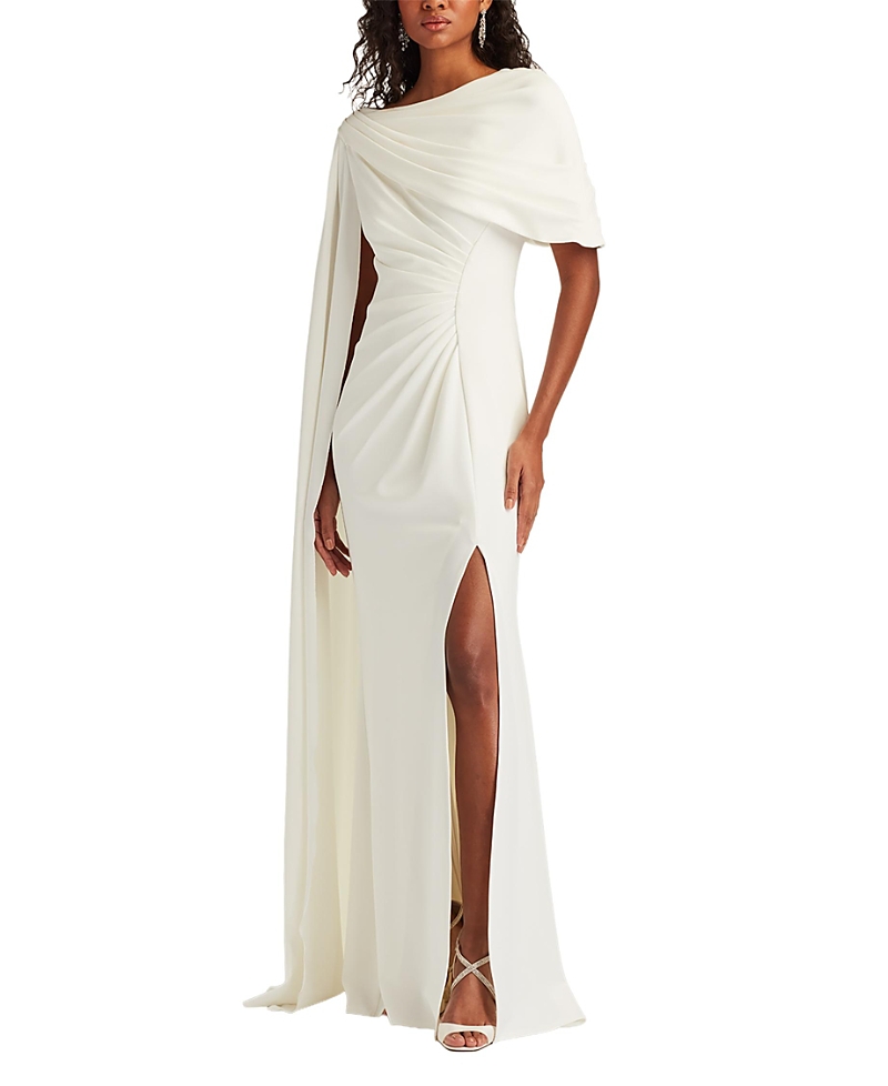 Tadashi Shoji Acadia Shawl Draped Gown In White